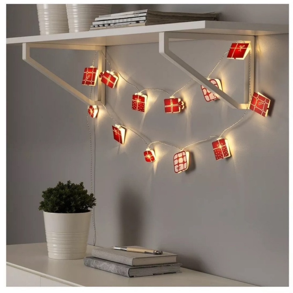 IKEA Decorative LED string light with 12 lights battery operated, metal gift box
